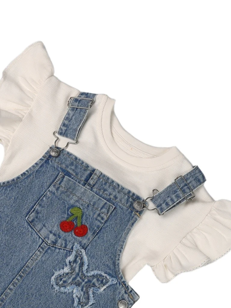 HOP Kids Girls Blue Denim Pinafore and T-Shirt Set - Image 5