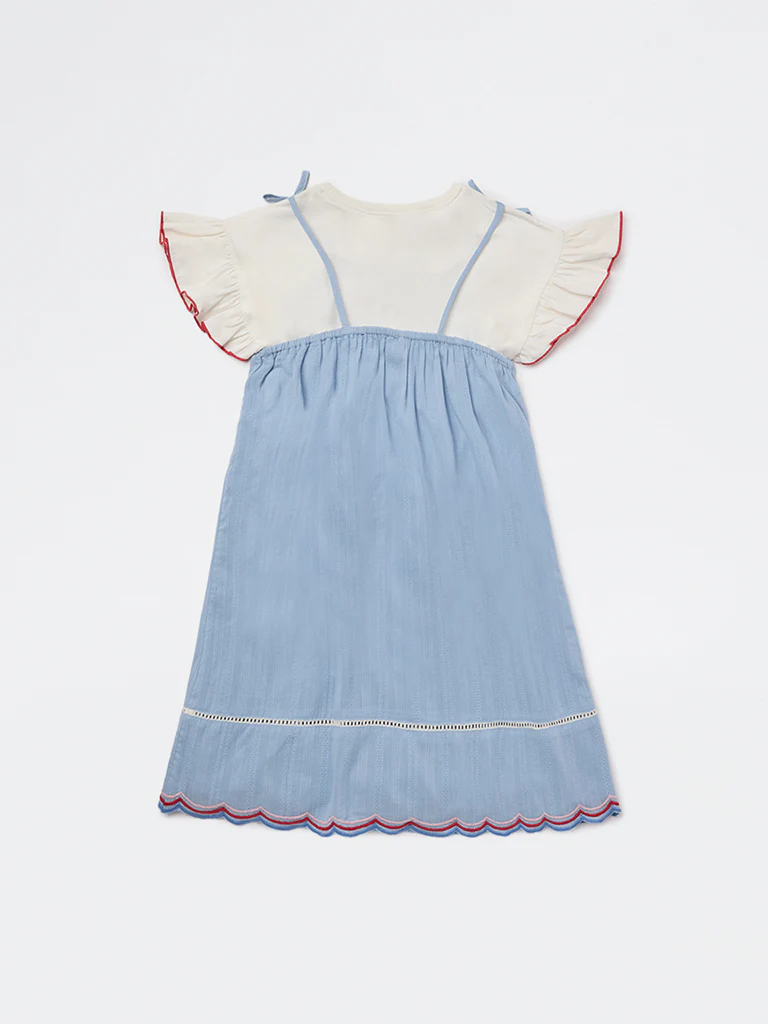 HOP Kids Girls Blue Embroidered Cotton Dress and T-Shirt Set - Image 4