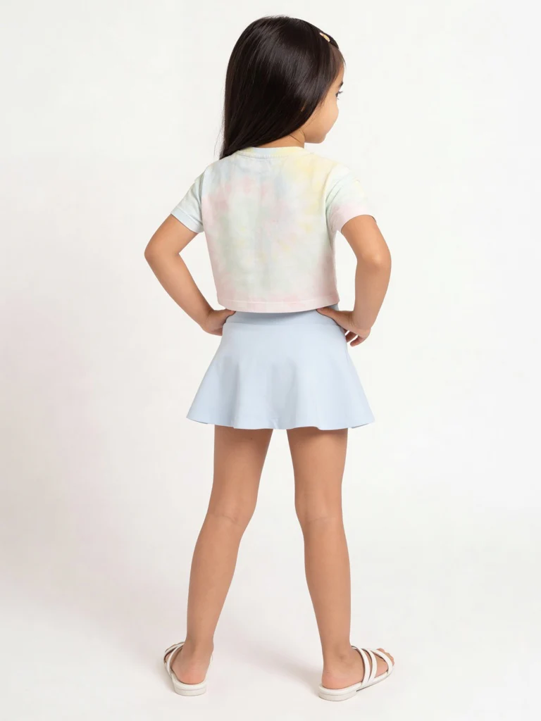 HOP Kids Girls Blue Embroidered Cotton T-Shirt and Skirt Set - Image 2
