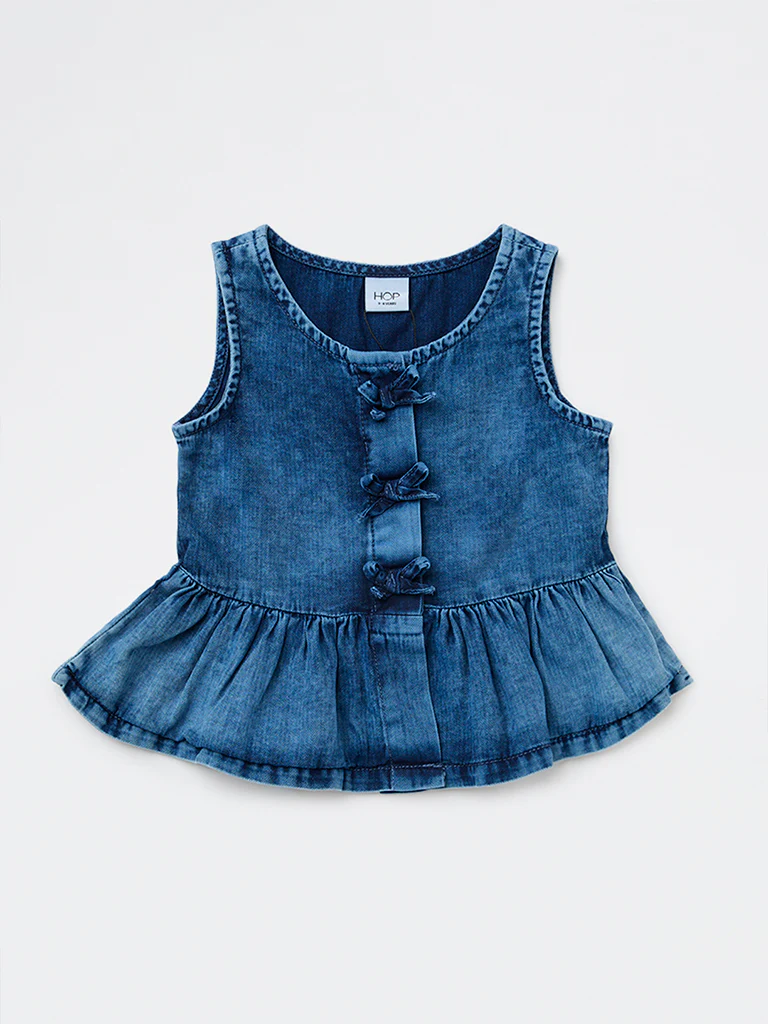 HOP Kids Girls Blue Faded Denim Peplum Top - Image 3