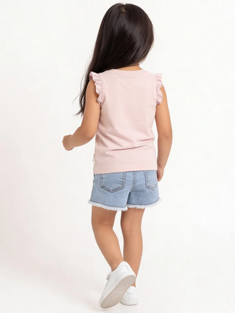 HOP Kids Girls Blue Floral High-Rise Denim Shorts - Image 2