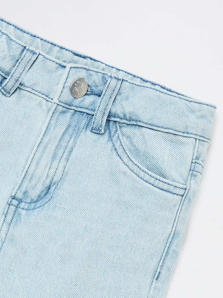 HOP Kids Girls Blue Floral High-Rise Relaxed-Fit Jeans - Image 5