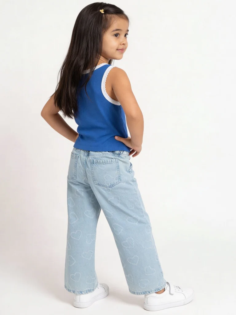 HOP Kids Girls Blue Numerical Embroidered Cotton-Blend Top - Image 2