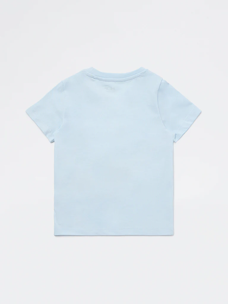 HOP Kids Girls Blue Printed Cotton T-Shirt - Image 5