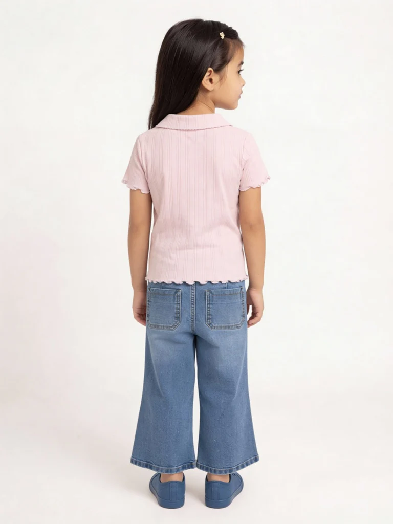HOP Kids Girls Blue Printed Straight-Fit Mid-Rise Jeans - Image 2