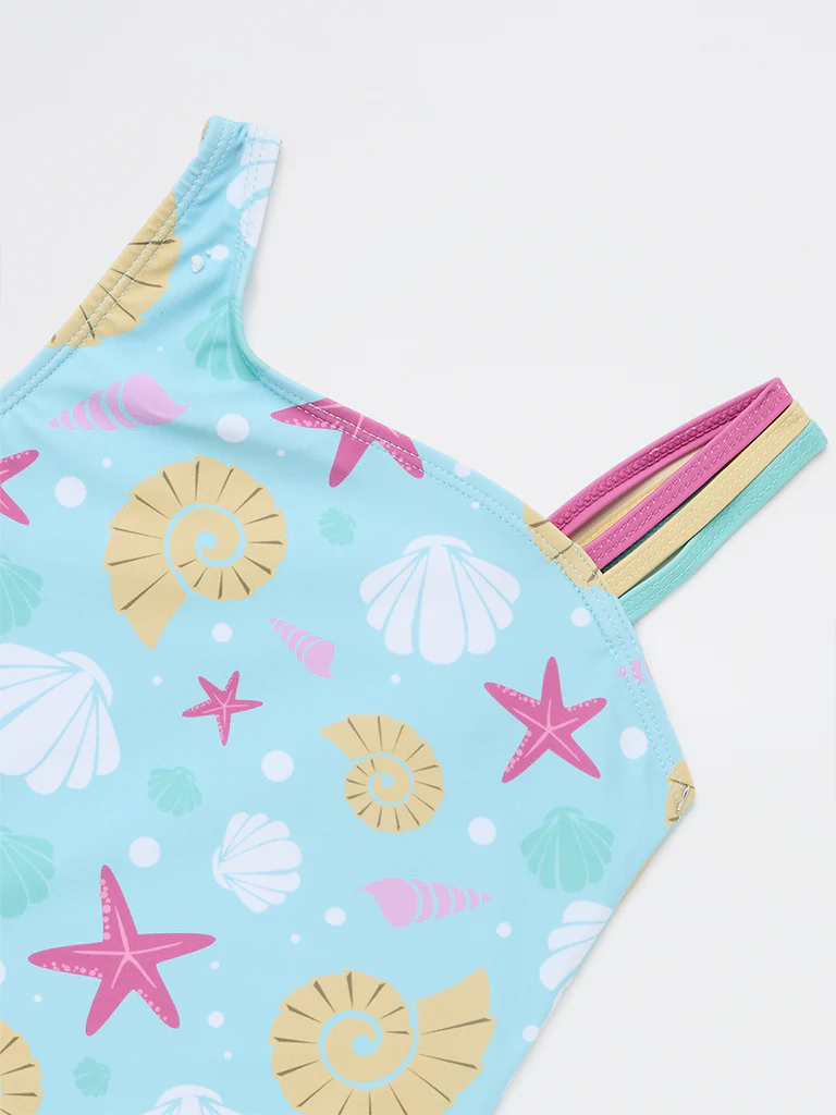 HOP Kids Girls Blue Printed Swimsuit - Image 5