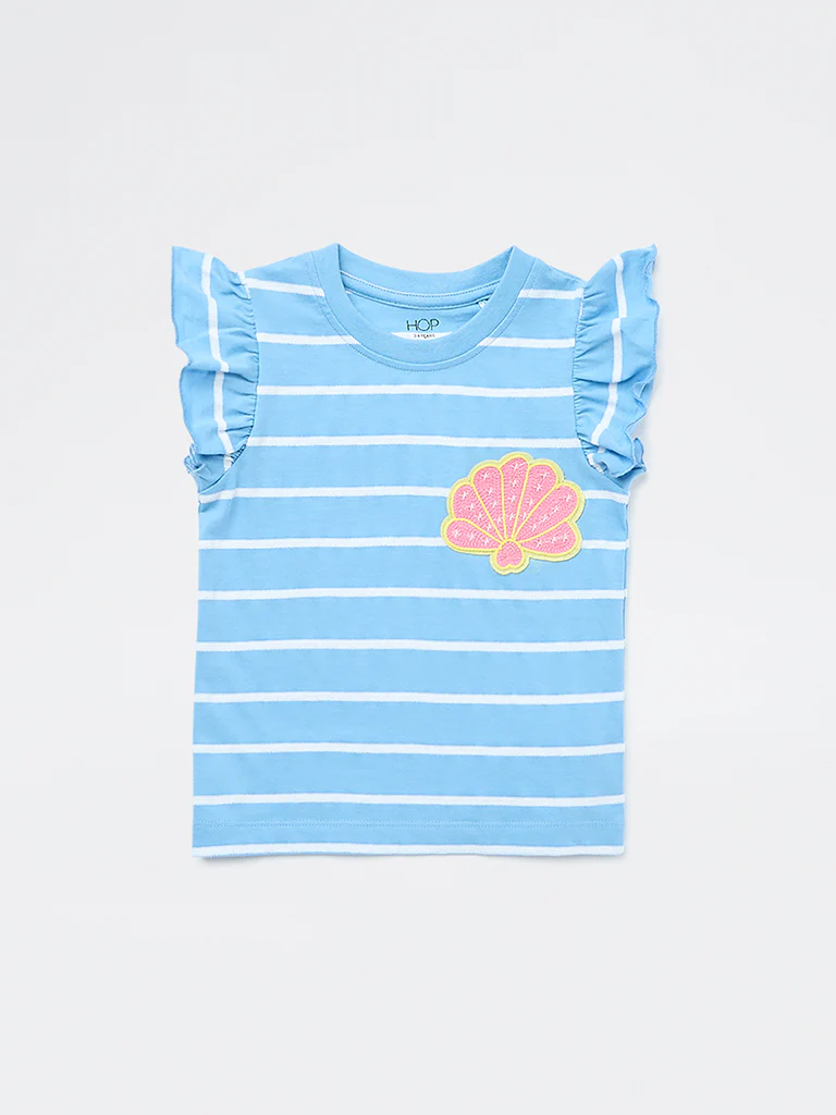 HOP Kids Girls Blue Striped Cotton Top - Image 4