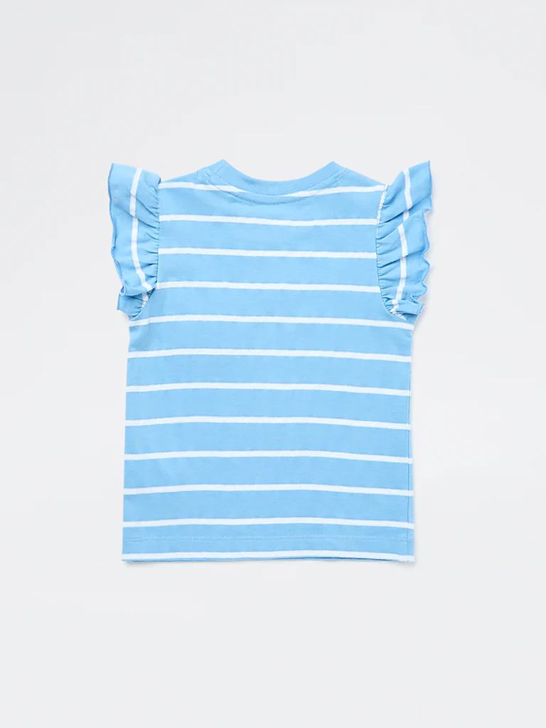 HOP Kids Girls Blue Striped Cotton Top - Image 5