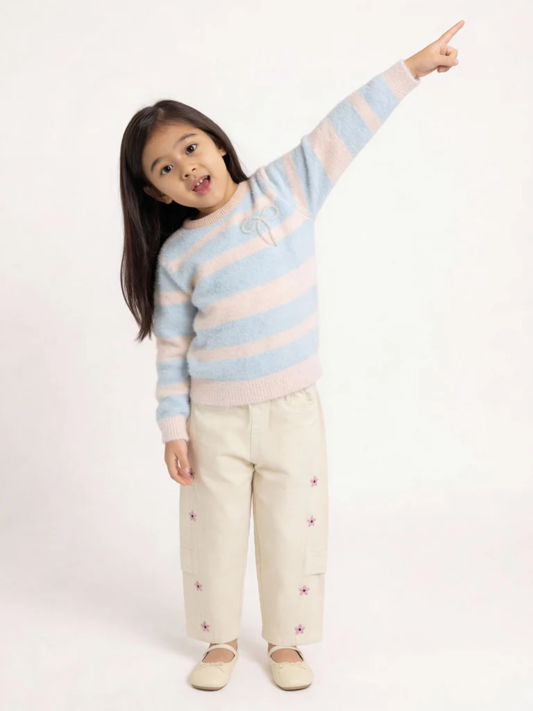 HOP Kids Girls Blue Striped Sweater