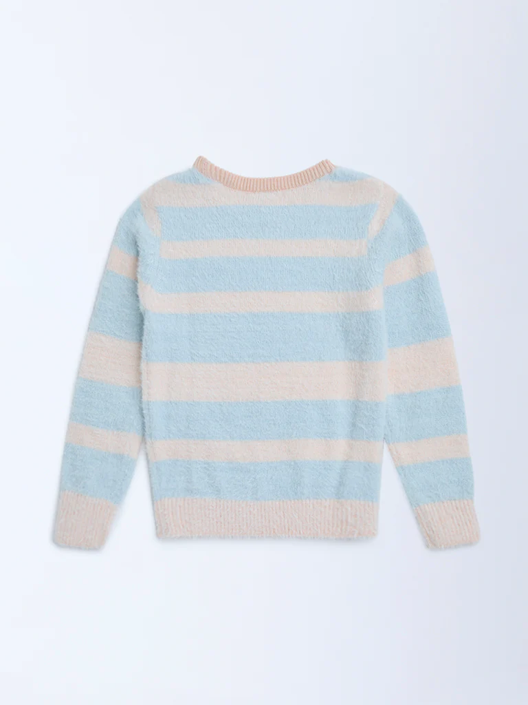 HOP Kids Girls Blue Striped Sweater - Image 4