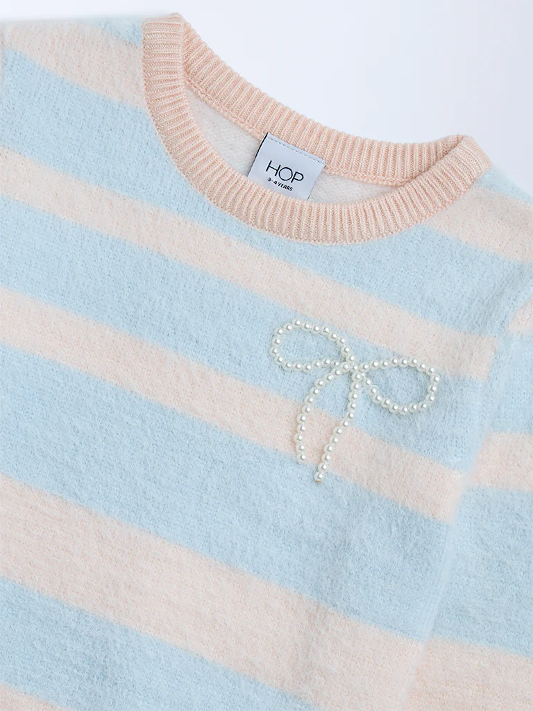 HOP Kids Girls Blue Striped Sweater - Image 5