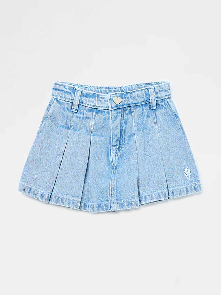 HOP Kids Girls Blue Washed High-Rise Denim Skorts - Image 4