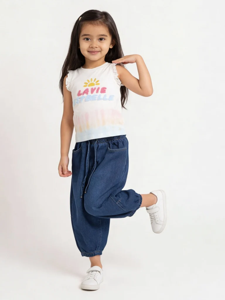 HOP Kids Girls Blue Washed Relaxed-Fit High-Rise Jeans