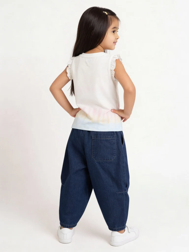 HOP Kids Girls Blue Washed Relaxed-Fit High-Rise Jeans - Image 3