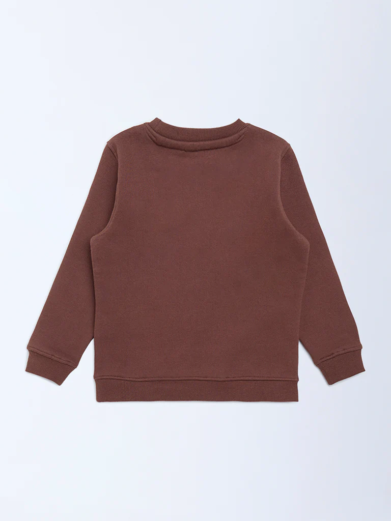 HOP Kids Girls Brown Animal-Detail Cotton-Blend Sweatshirt - Image 5