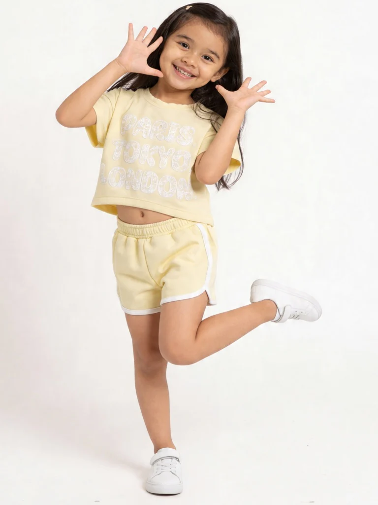 HOP Kids Girls Butter Yellow Graphic Print T-Shirt and Shorts Set