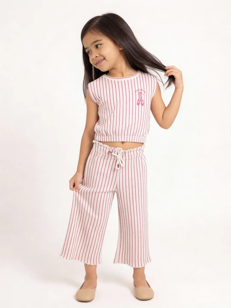 HOP Kids Girls by Wetside Pink Striped Cotton Co-ord Set