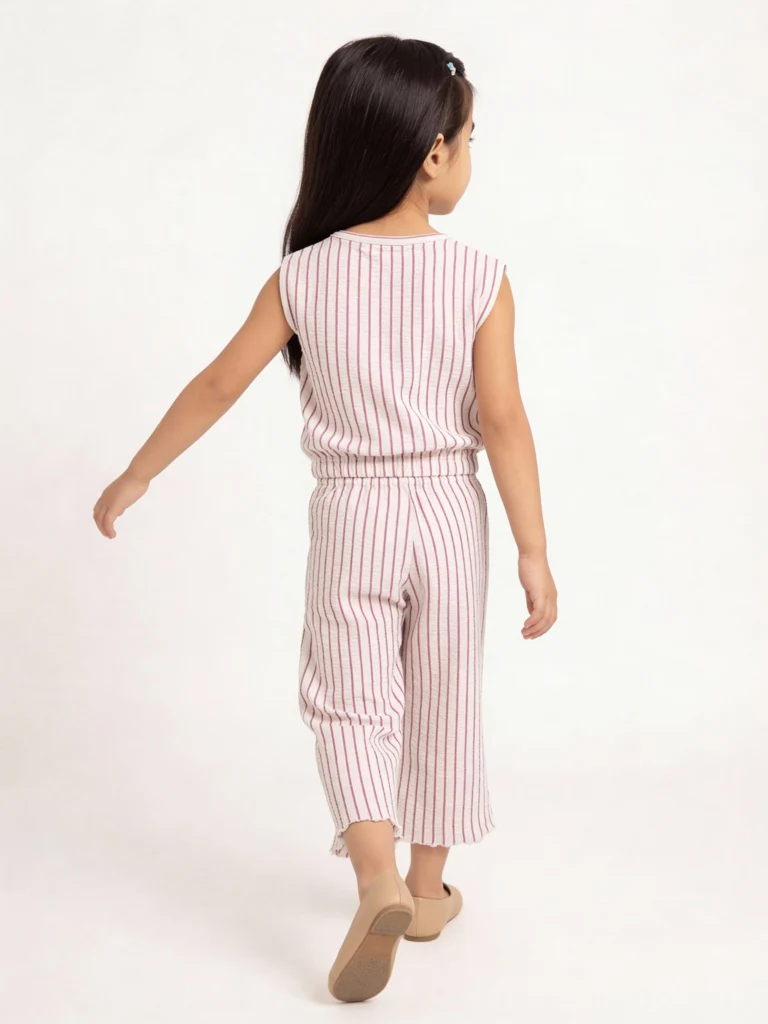 HOP Kids Girls by Wetside Pink Striped Cotton Co-ord Set - Image 2