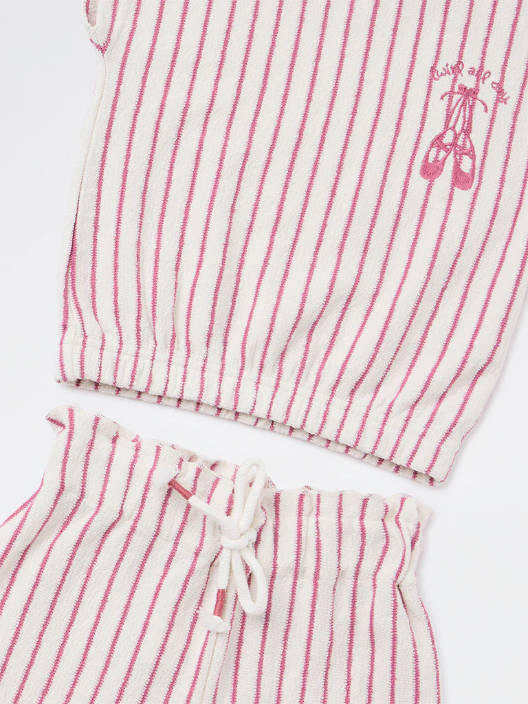 HOP Kids Girls by Wetside Pink Striped Cotton Co-ord Set - Image 5