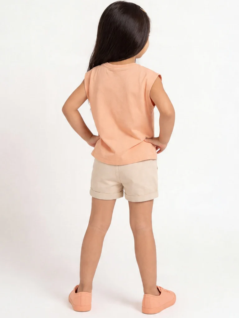 HOP Kids Girls Coral Graphic Design Cotton T-Shirt - Image 3