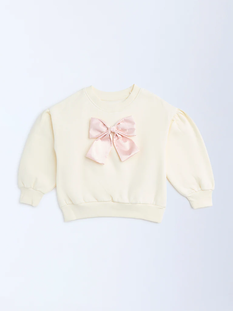 HOP Kids Girls Cream Bow-Detailed Cotton-Blend Sweatshirt - Image 3