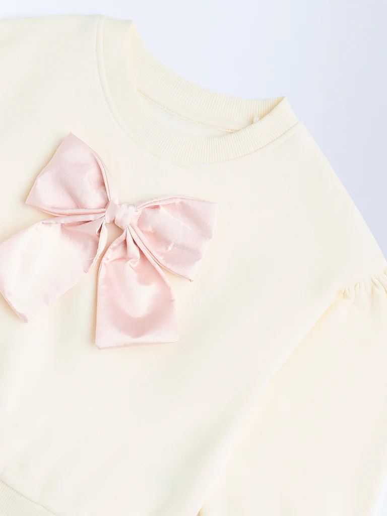 HOP Kids Girls Cream Bow-Detailed Cotton-Blend Sweatshirt - Image 5