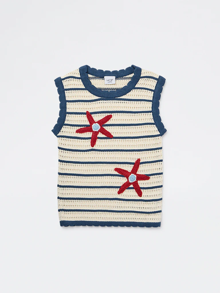HOP Kids Girls Cream Crochet Knitted Cotton Top - Image 3