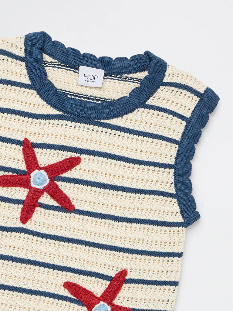 HOP Kids Girls Cream Crochet Knitted Cotton Top - Image 5