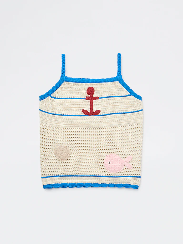 HOP Kids Girls Cream Crochet Knitted Cotton Top - Image 3