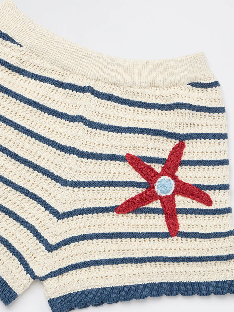 HOP Kids Girls Cream Crochet Knitted High-Rise Cotton Shorts - Image 5