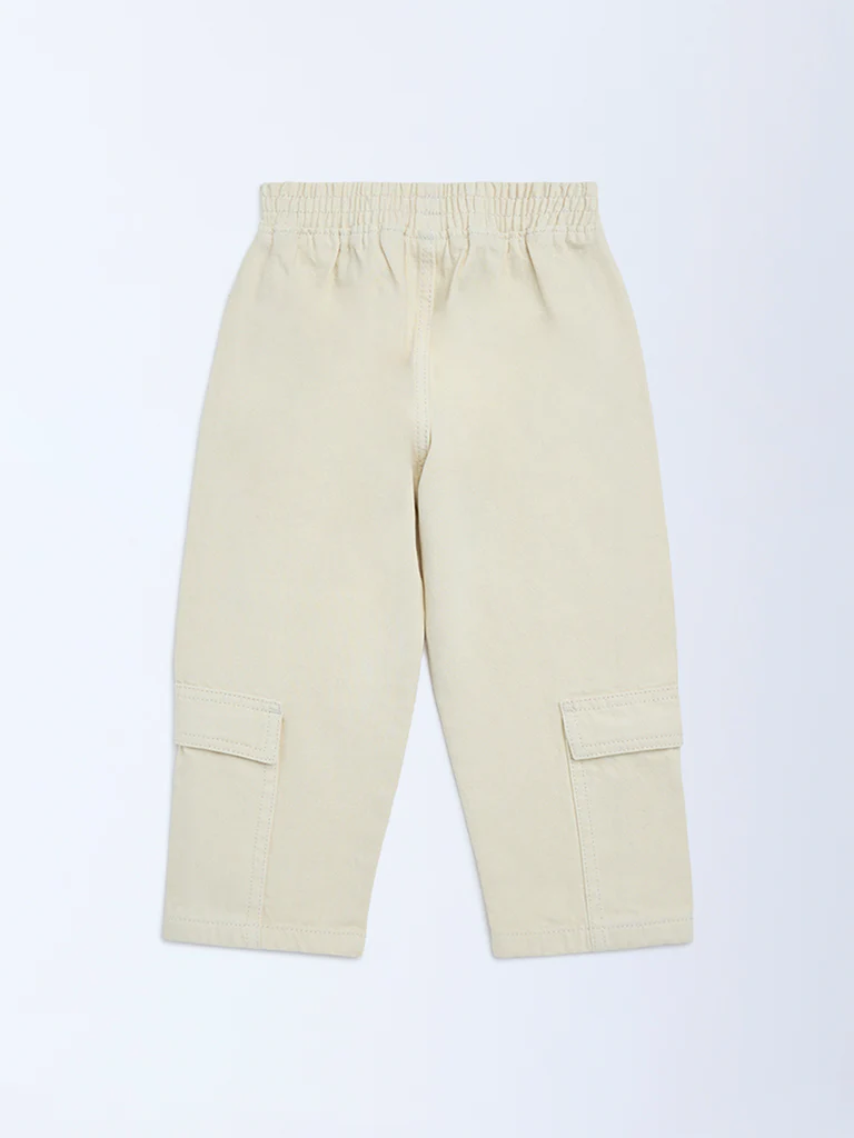 HOP Kids Girls Cream Embroidered Relaxed-Fit High-Rise Jeans - Image 4