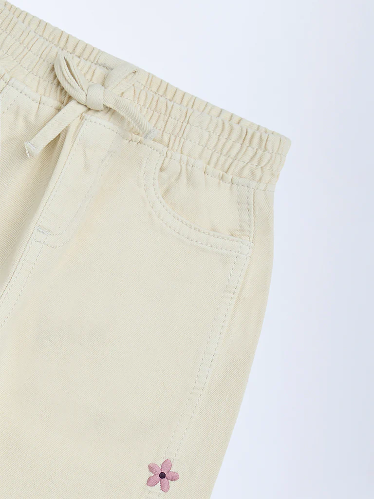 HOP Kids Girls Cream Embroidered Relaxed-Fit High-Rise Jeans - Image 5