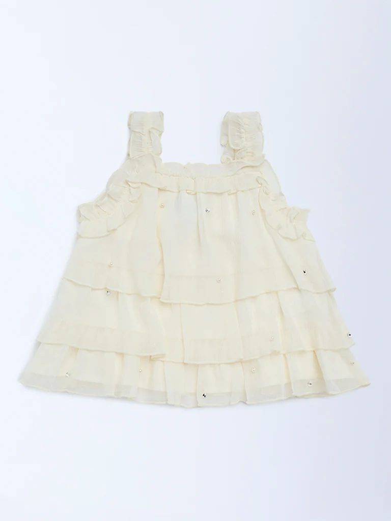 HOP Kids Girls Cream Ruffle-Detailed Top - Image 3