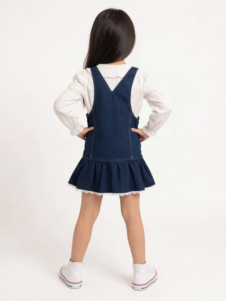 HOP Kids Girls Dark Blue Denim Pinafore and Top Set - Image 2