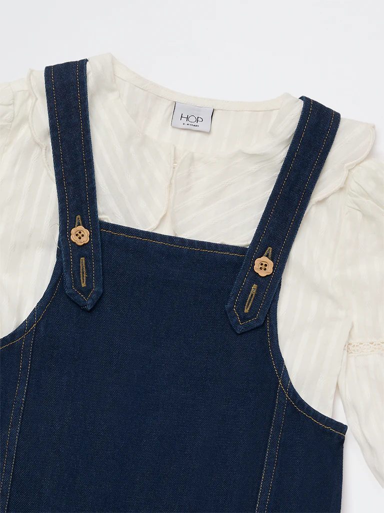 HOP Kids Girls Dark Blue Denim Pinafore and Top Set - Image 5