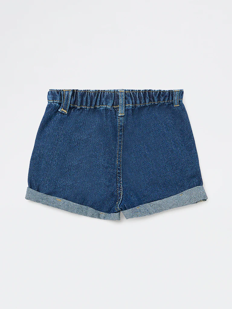 HOP Kids Girls Dark Blue High-Rise Denim Shorts - Image 4