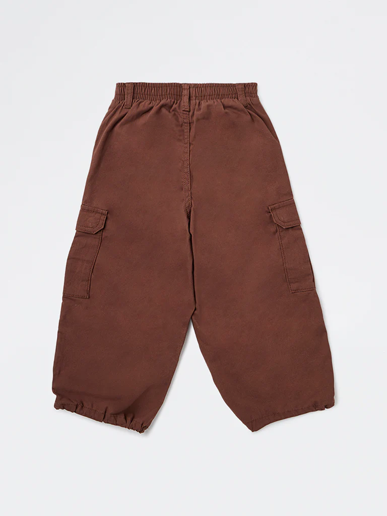 HOP Kids Girls Dark Brown Embroidered Mid-Rise Cotton Joggers - Image 5