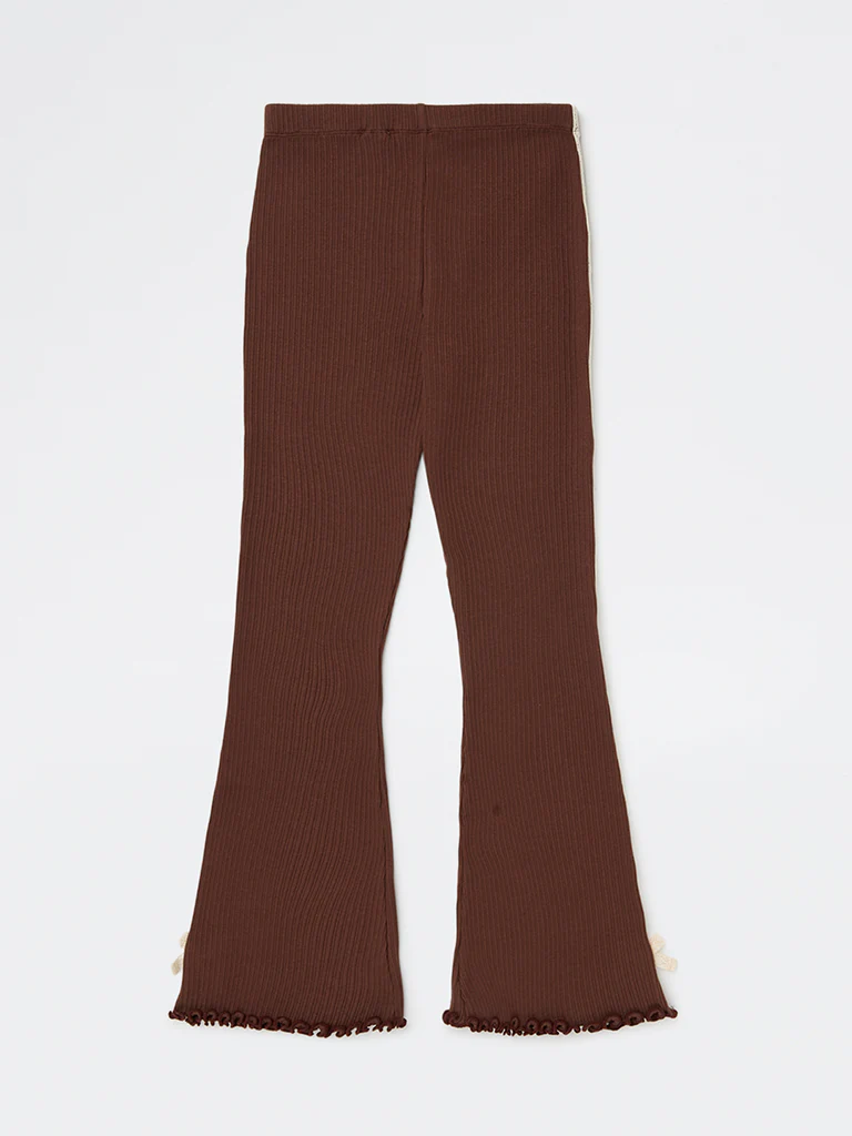 HOP Kids Girls Dark Brown High-Rise Cotton-Blend Bootcut Pants - Image 4