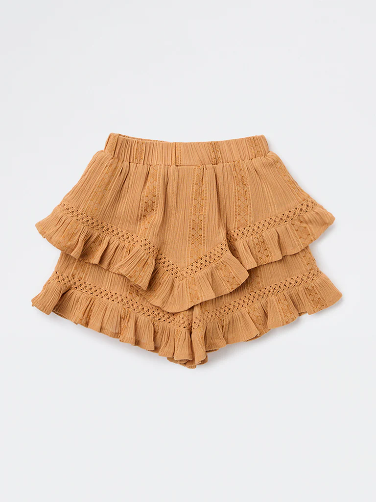 HOP Kids Girls Dusty Orange Crinkle-Textured Cotton-Blend Skirt - Image 4
