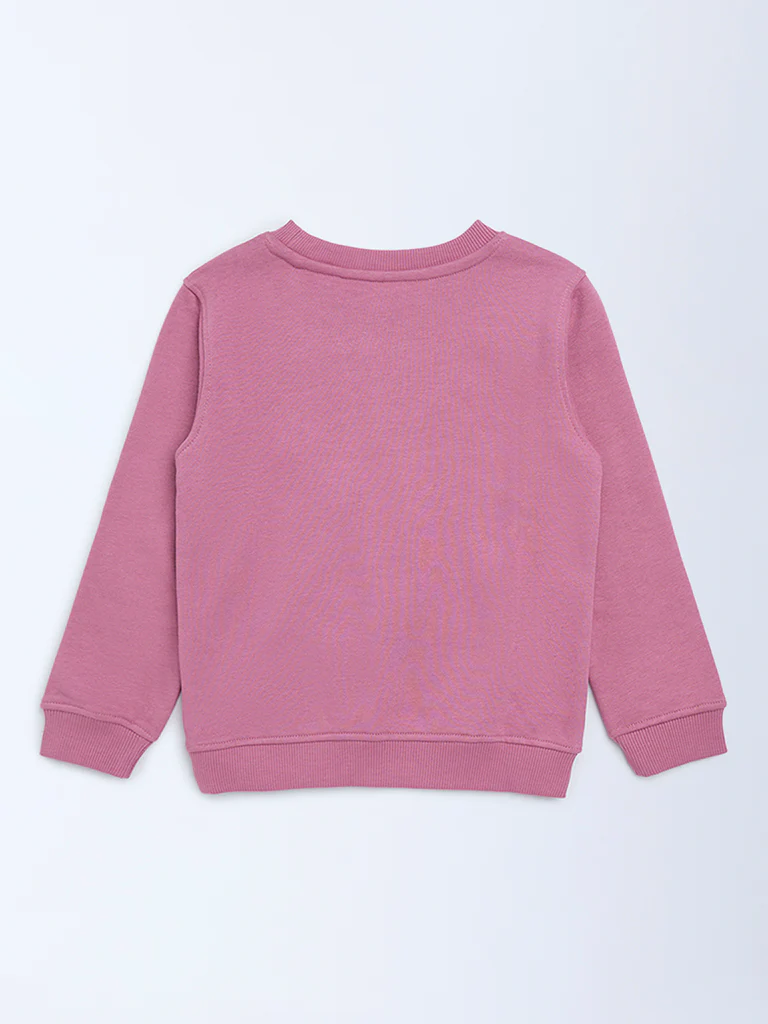 HOP Kids Girls Dusty Pink Animal Printed Cotton-Blend Sweatshirt - Image 4
