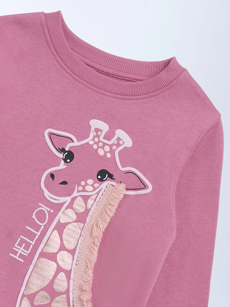 HOP Kids Girls Dusty Pink Animal Printed Cotton-Blend Sweatshirt - Image 5