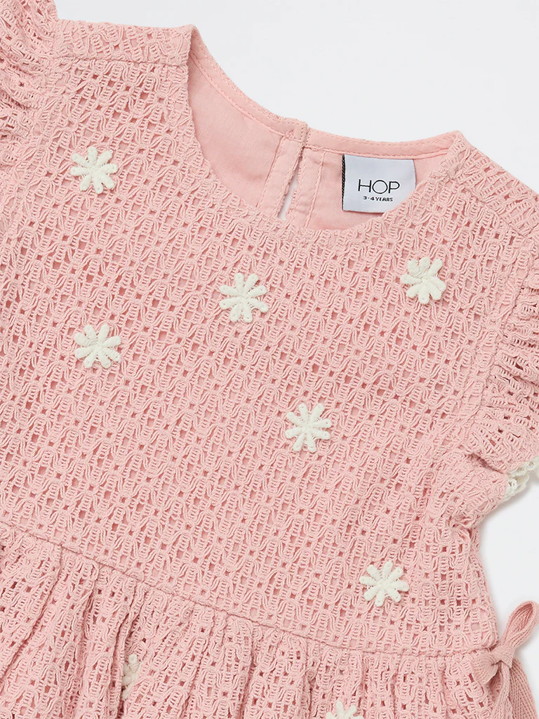 HOP Kids Girls Dusty Pink Crochet-Knit Cotton Peplum Top - Image 5