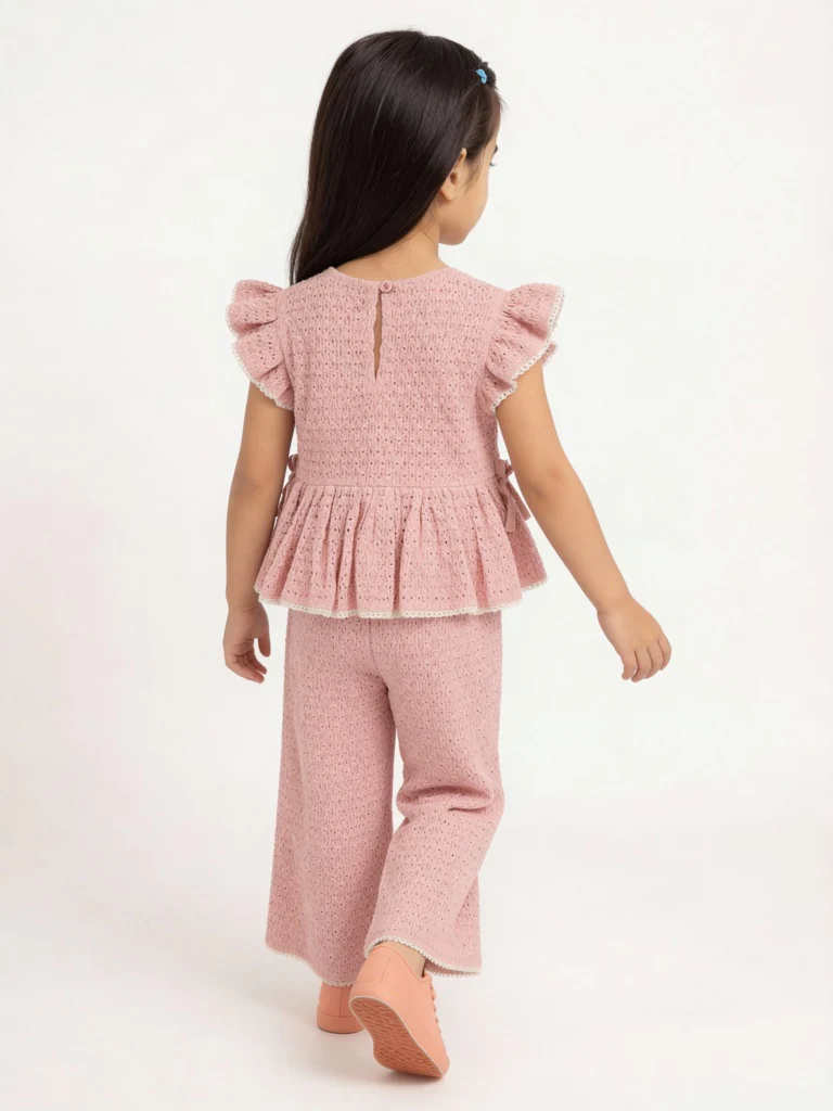 HOP Kids Girls Dusty Pink Crochet-Knit High-Rise Cotton Pants - Image 2