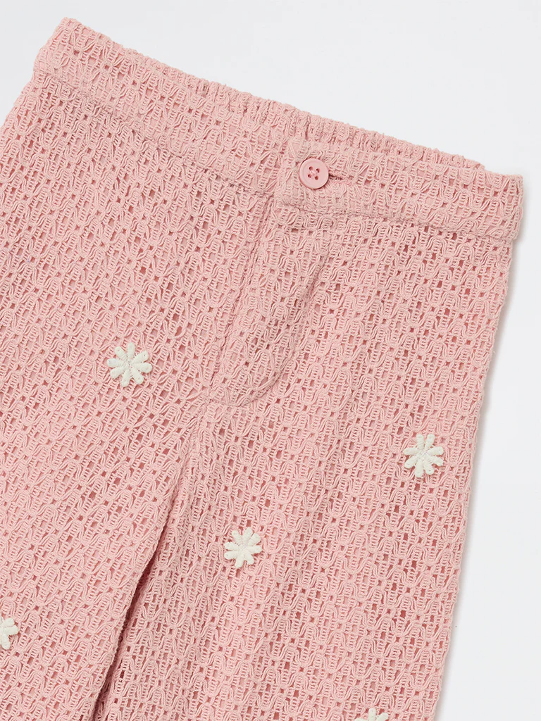 HOP Kids Girls Dusty Pink Crochet-Knit High-Rise Cotton Pants - Image 5