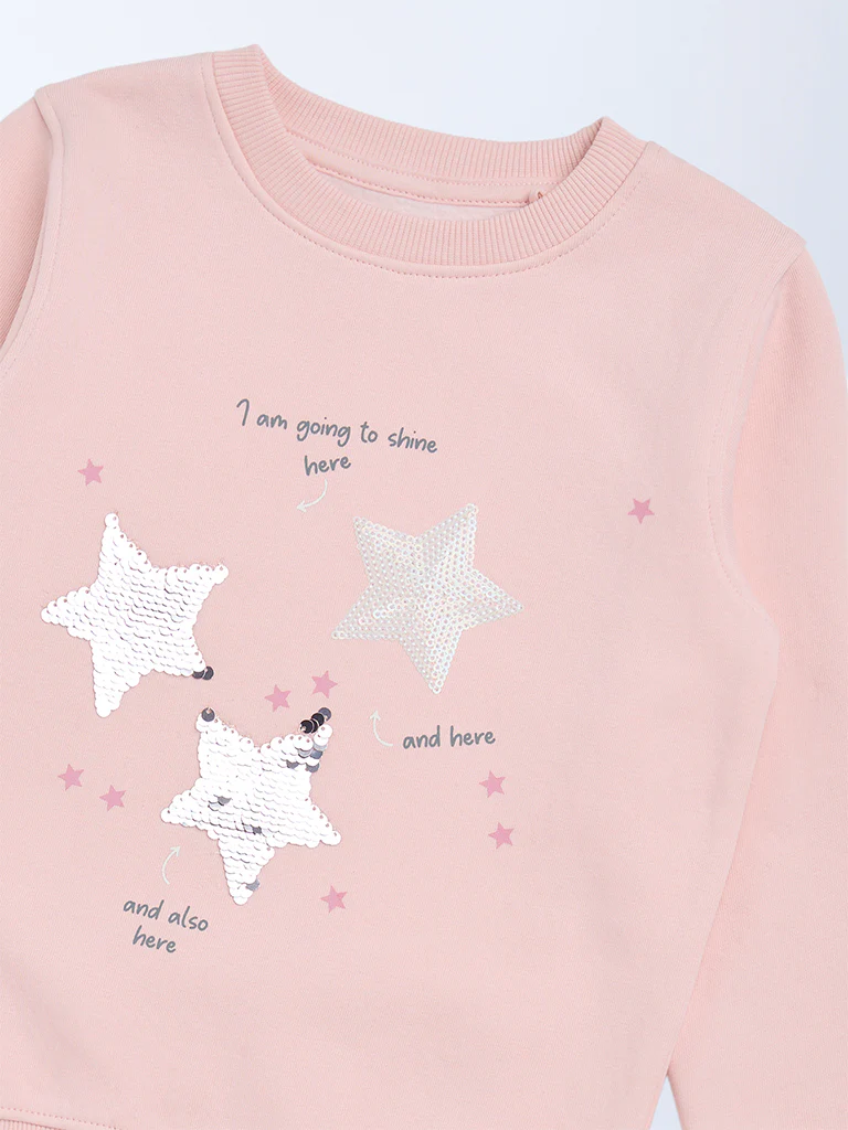 HOP Kids Girls Dusty Pink Embellished Cotton-Blend Sweatshirt - Image 6