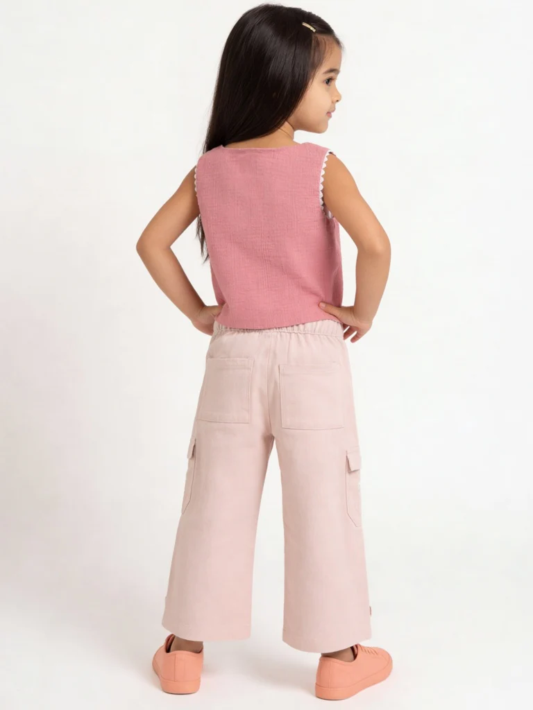HOP Kids Girls Dusty Pink Embroidered High-Rise Cotton Trousers - Image 3