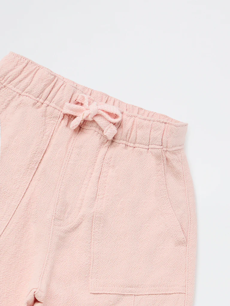 HOP Kids Girls Dusty Pink Embroidered High-Rise Cotton Trousers - Image 6