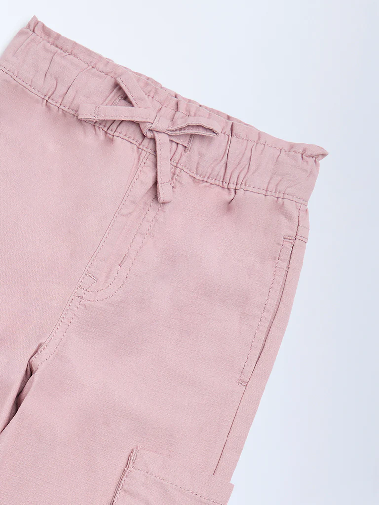 HOP Kids Girls Dusty Pink Floral Embroidered High-Rise Joggers - Image 5