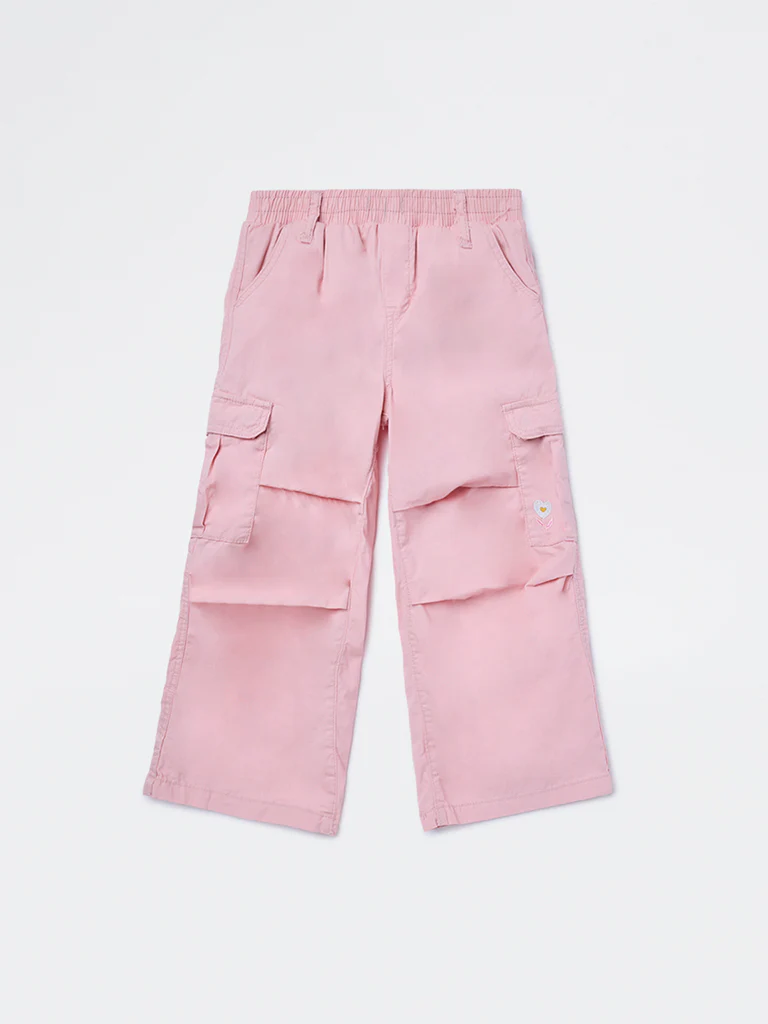 HOP Kids Girls Dusty Pink High-Rise Cotton Cargo Pants - Image 4
