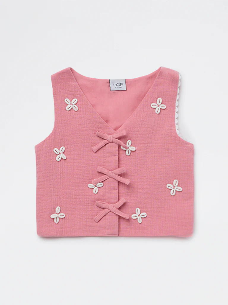HOP Kids Girls Dusty Rose Cotton Waistcoat - Image 3